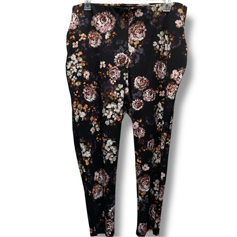Nina Leonard Smoothing Waist Black Floral Print Slim-Fit Pants Petite XXL - Picture 2 of 7